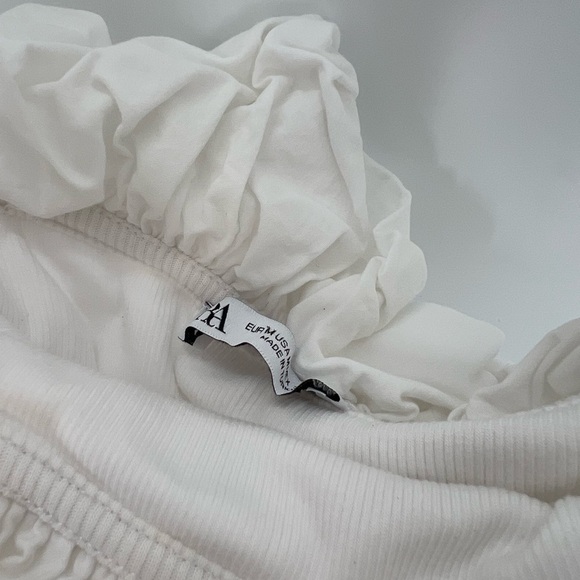 Zara Puffy Exaggerated Ruffled Neck Versatile Off Shoulder Ribbed Knit Bodysuit - Picture 5 of 8